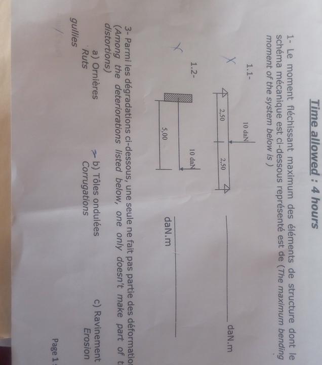 Time allowed : 4 hours 1 - Le moment fl chissant