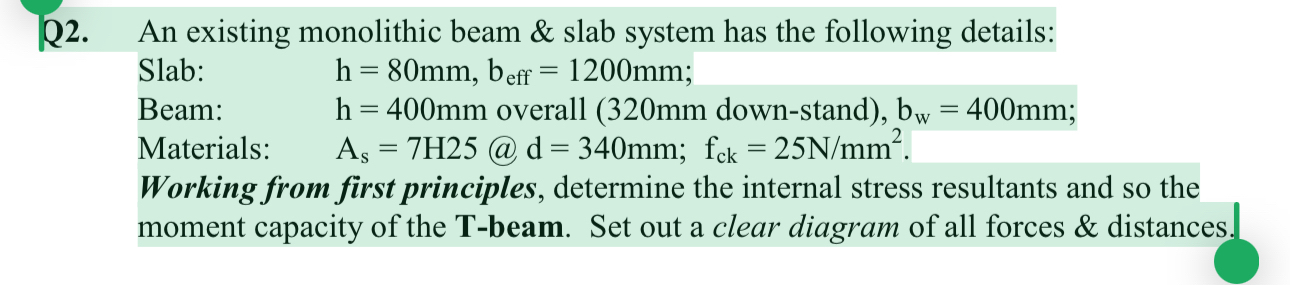 Q 2 . An existing monolithic beam & slab system