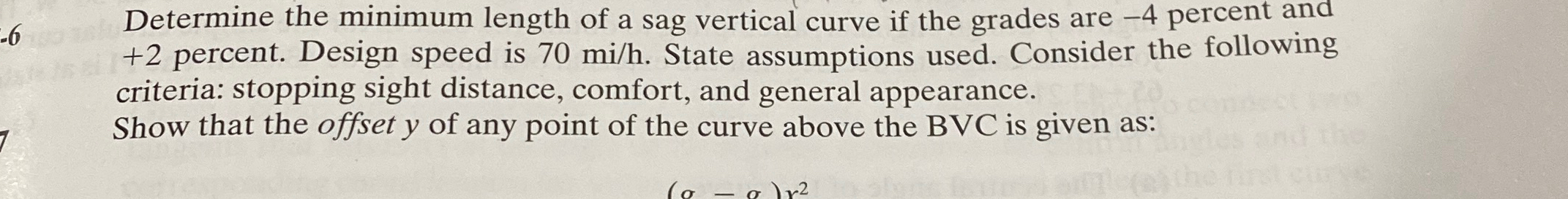 Determine the minimum length of a sag vertical