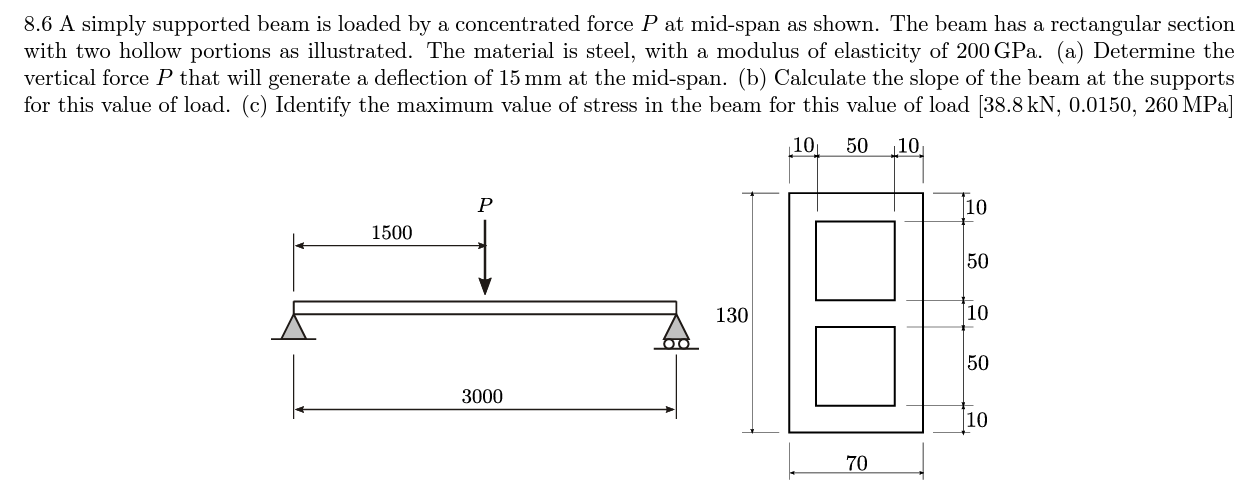 8 . 6 A simply supported beam is loaded by a
