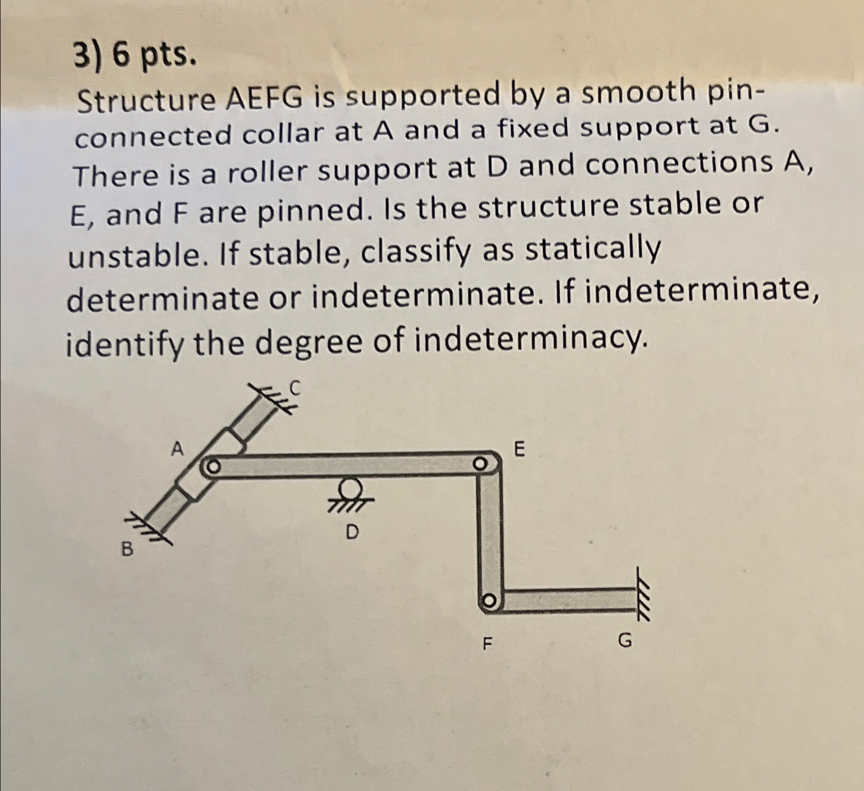 6 pts . Structure AEFG is supported by a smooth