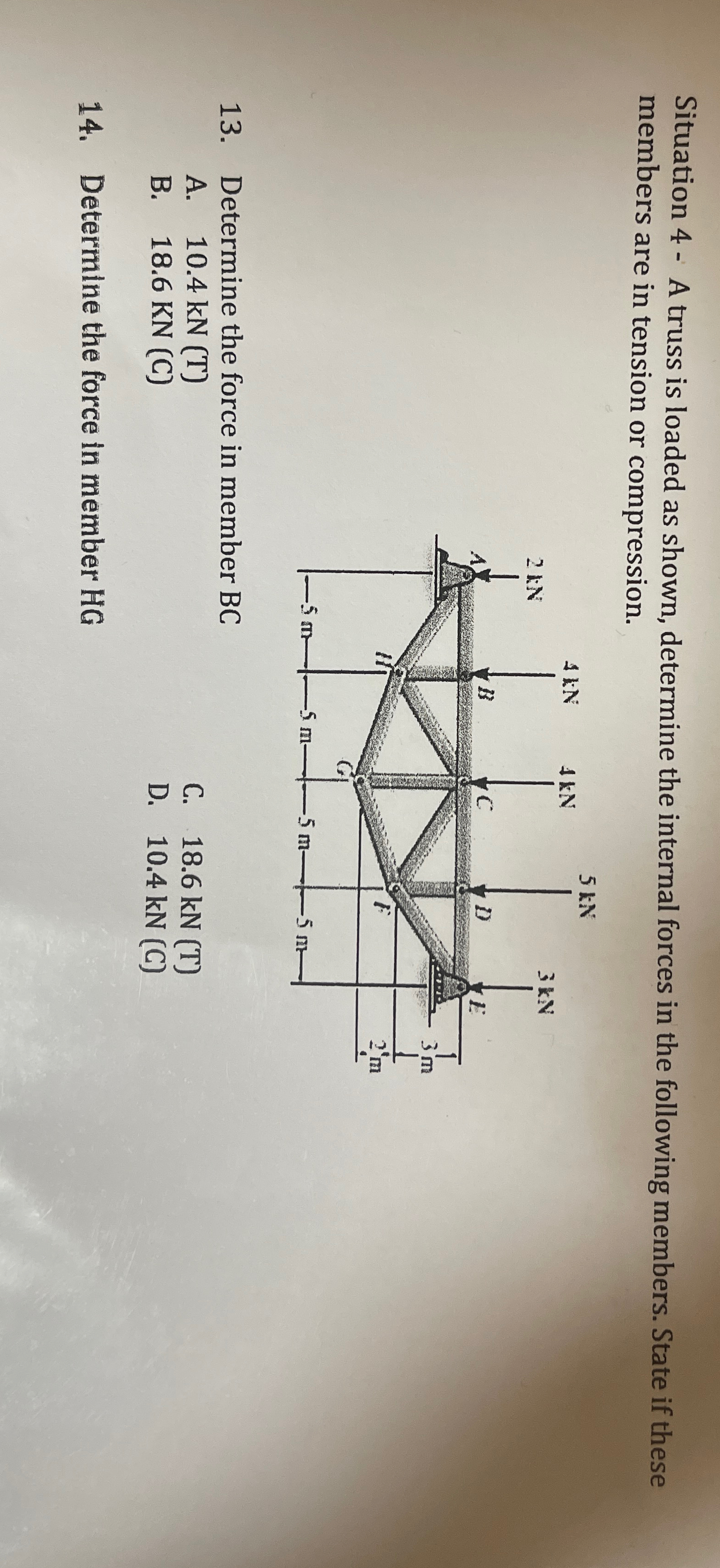 Situation 4 - A truss is loaded as shown,