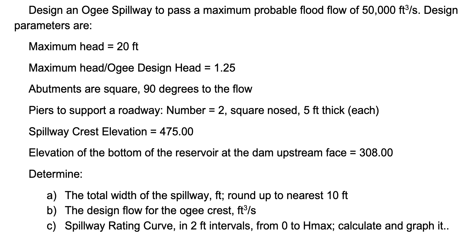 Design an Ogee Spillway to pass a maximum