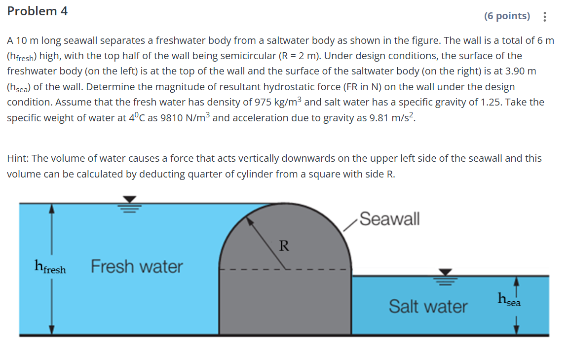 Problem 4 ( 6 points ) : A 1 0 m long seawall