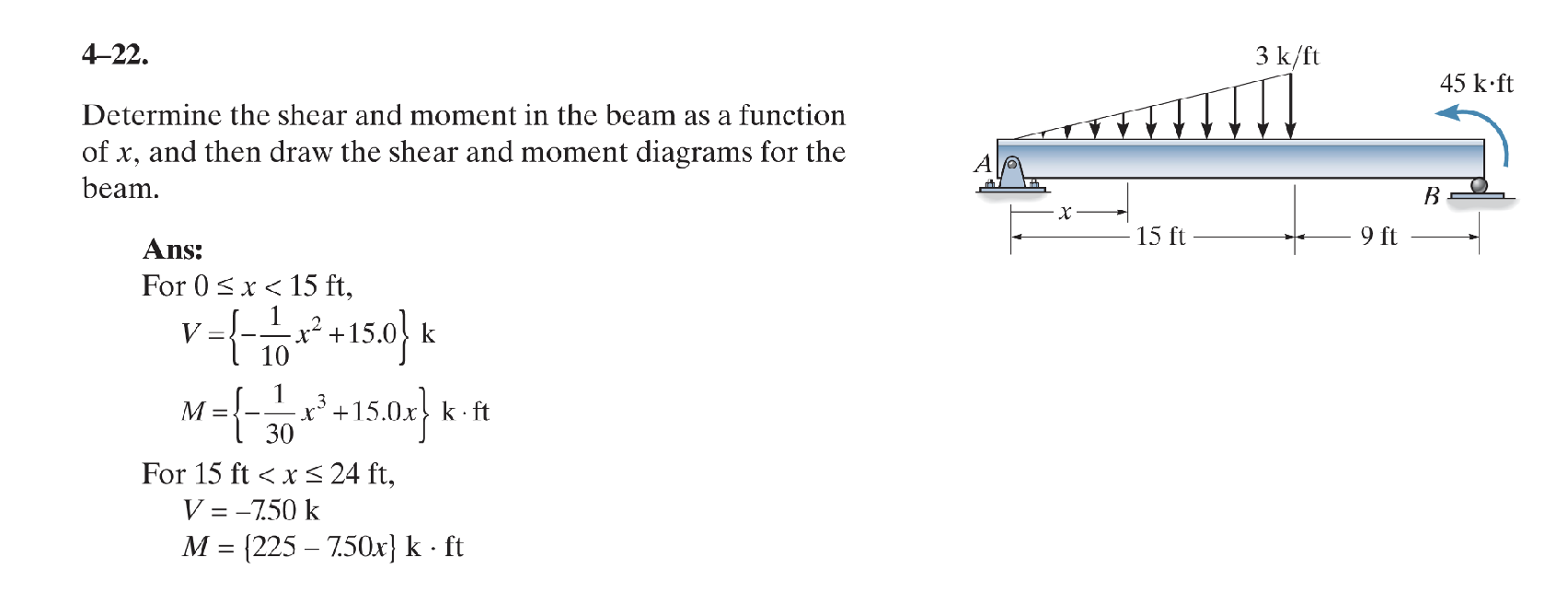 4 - 2 2 . Determine the shear and moment in the