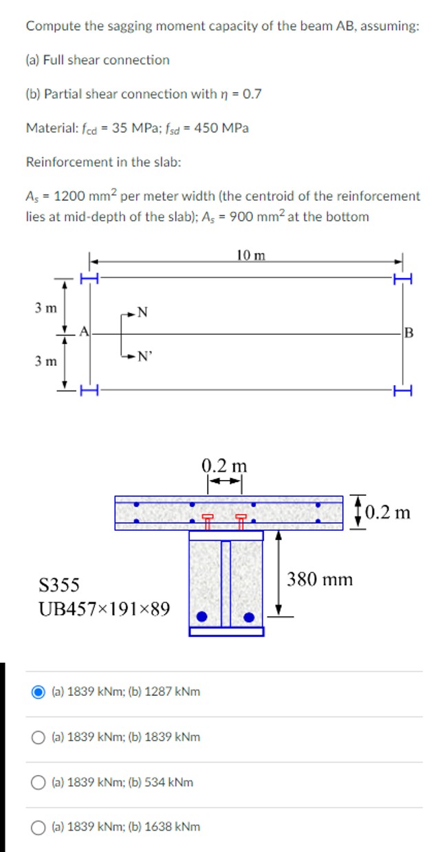 Compute the sagging moment capacity of the beam