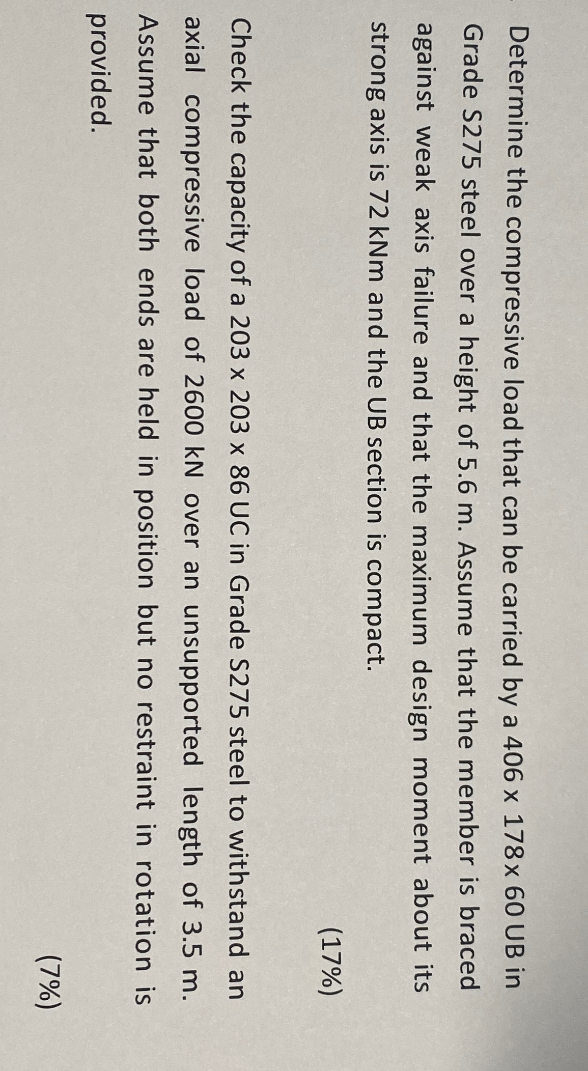 Determine the compressive load that can be