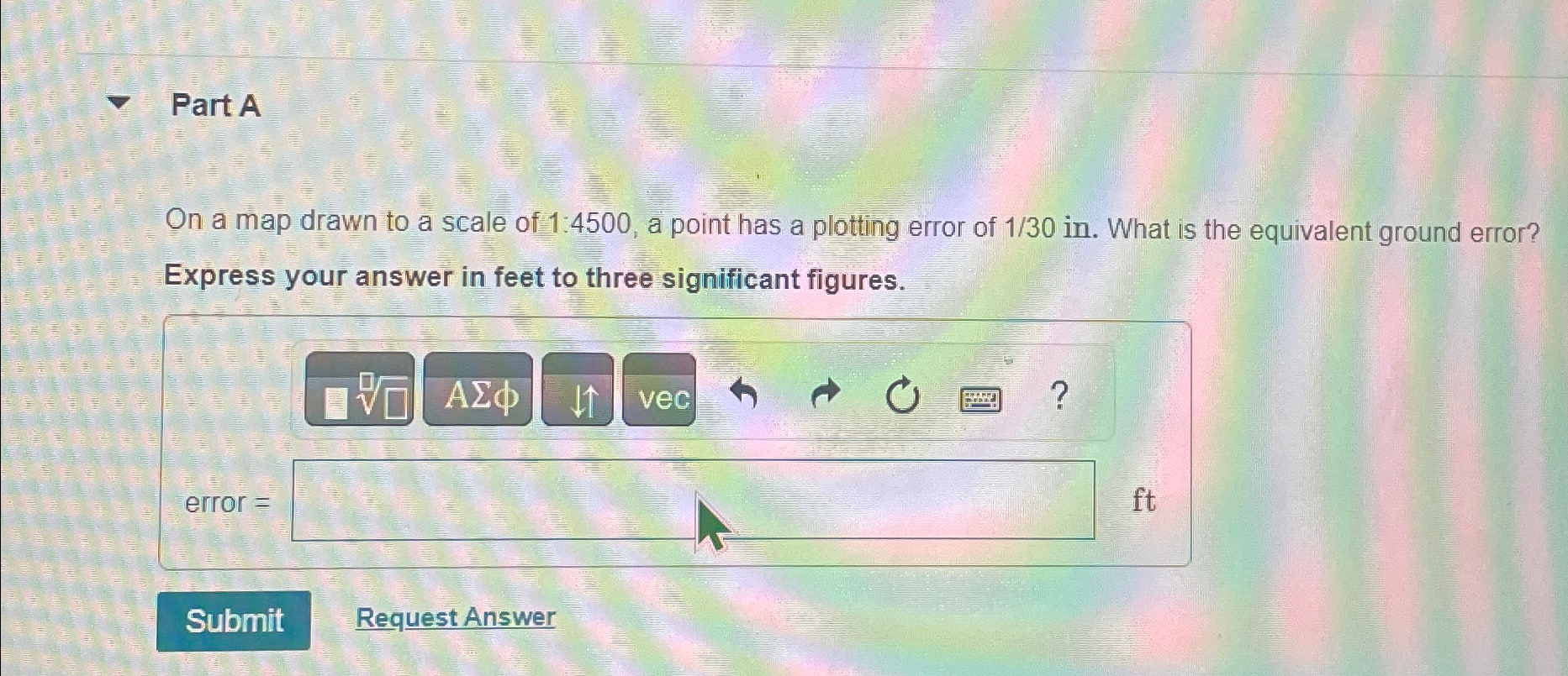 Part A On a map drawn to a scale of 1 : 4 5 0 0 ,