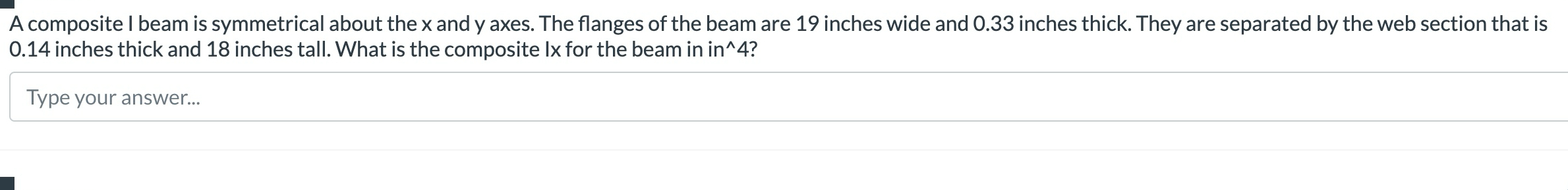 A composite I beam is symmetrical about the x and