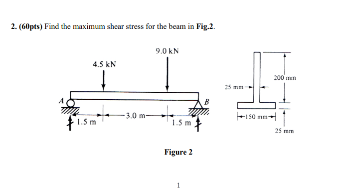 ( 6 0 pts ) Find the maximum shear stress for the