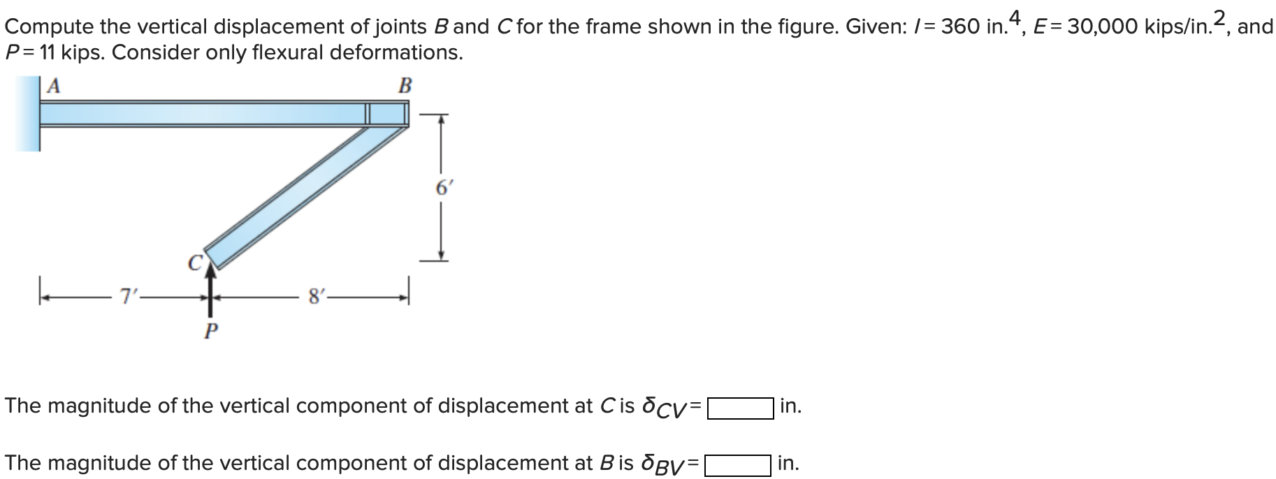 Compute the vertical displacement of joints B and