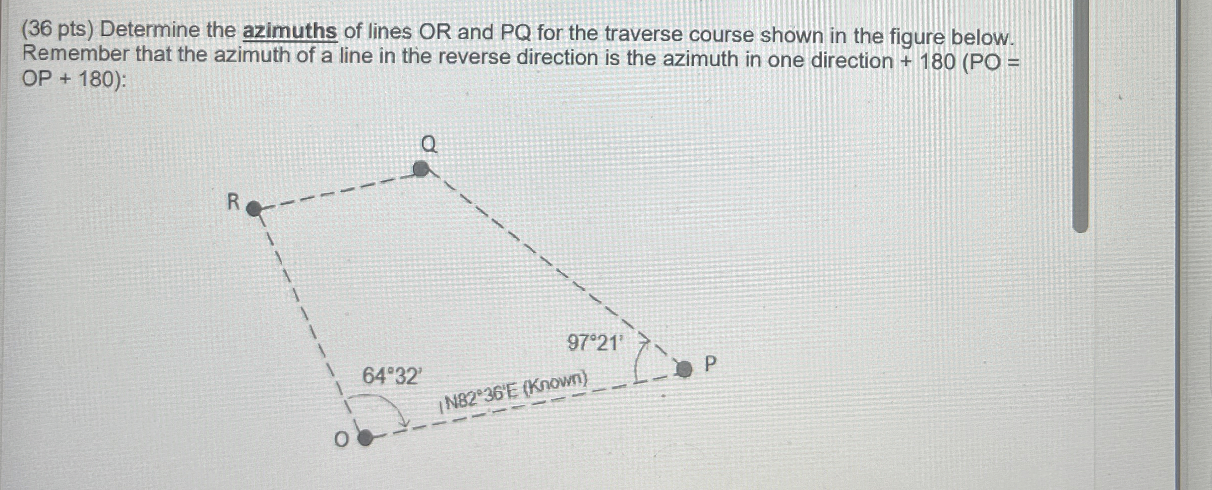 ( 3 6 pts ) Determine the azimuths of lines OR