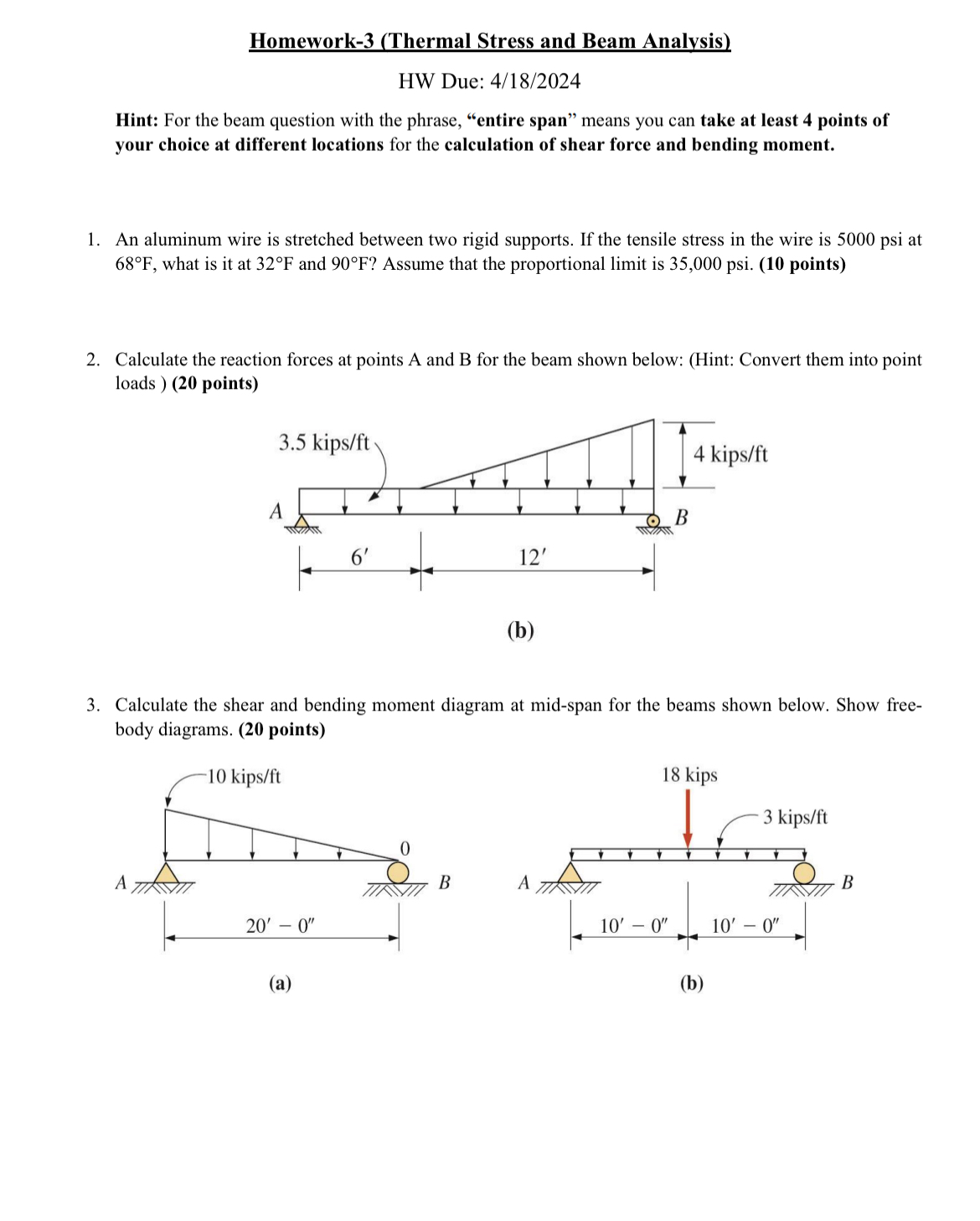 Homework - 3 ( Thermal Stress and Beam Analysis )
