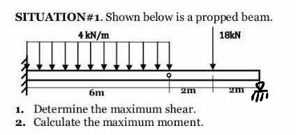 SITUATION# 1 . Shown below is a propped beam.