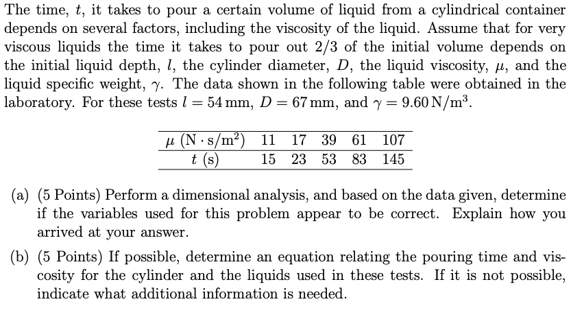The time, t , it takes to pour a certain volume