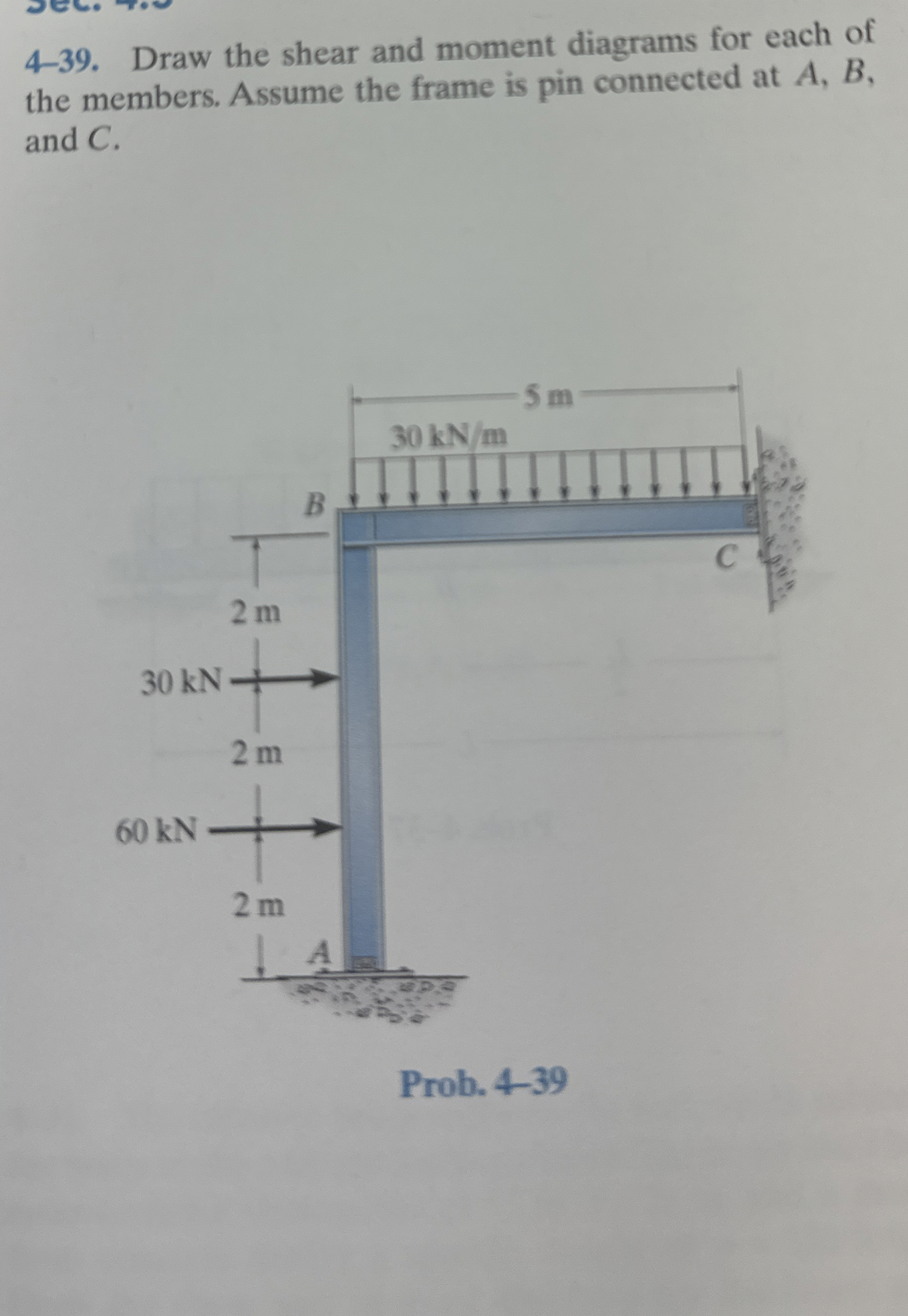 4 - 3 9 . Draw the shear and moment diagrams for