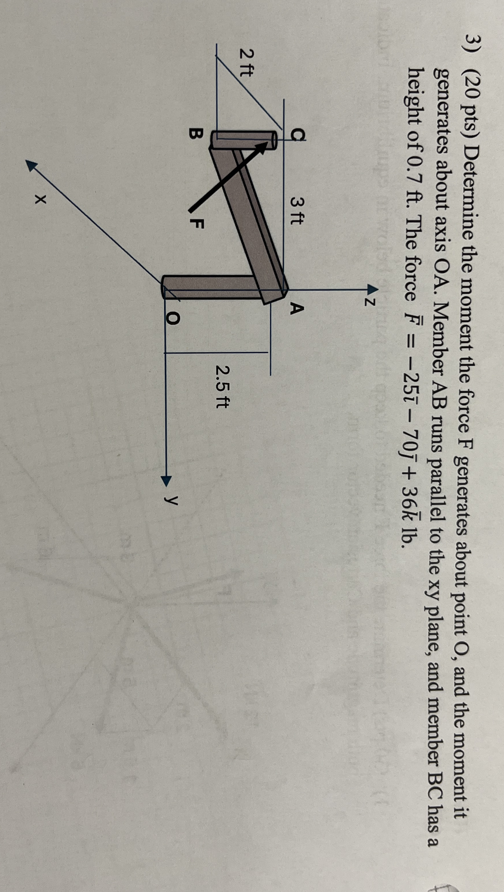 ( 2 0 pts ) Determine the moment the force F