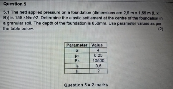 Question 5 5 . 1 The nett applied pressure on a