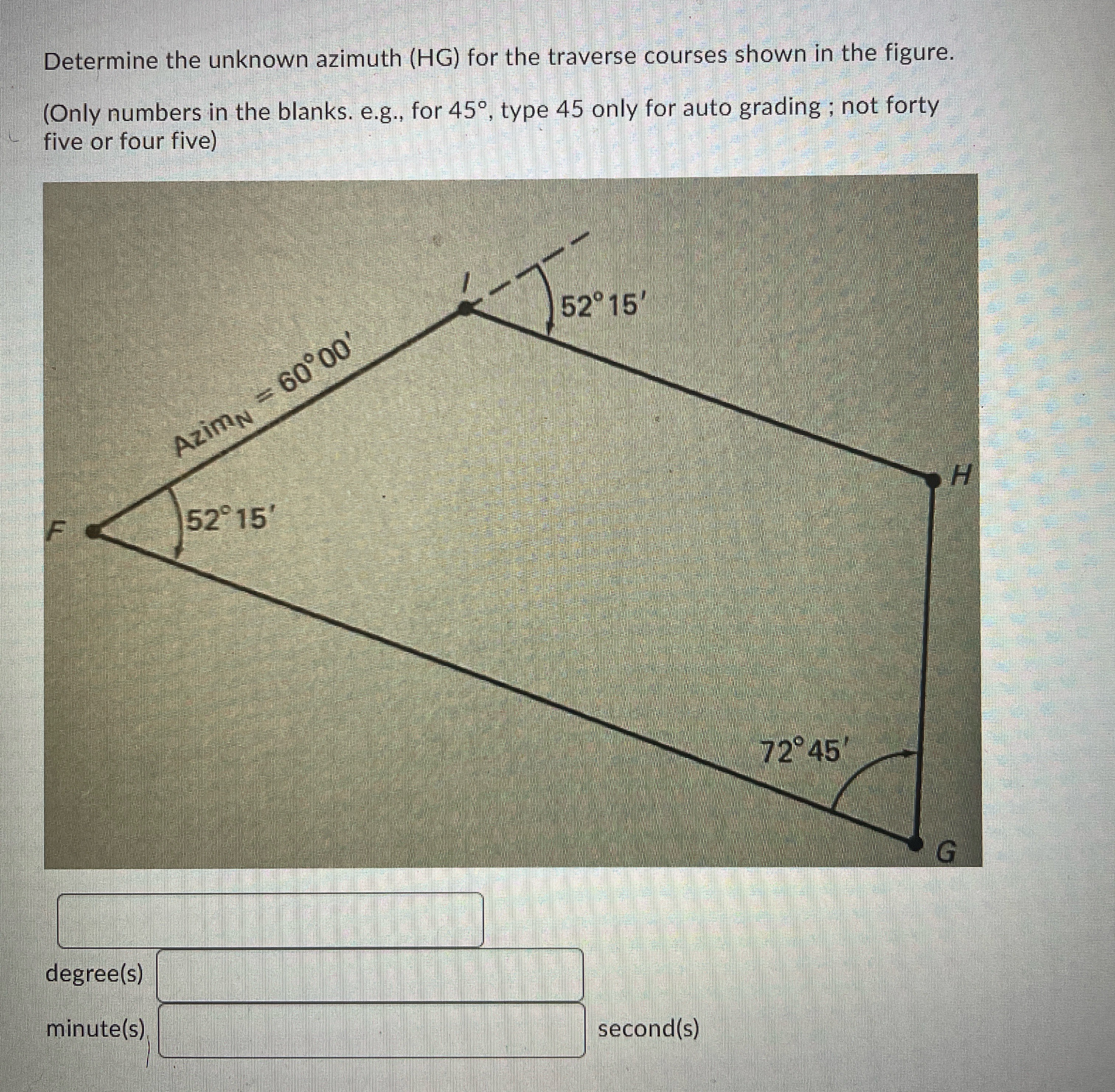 Determine the unknown azimuth ( HG ) for the