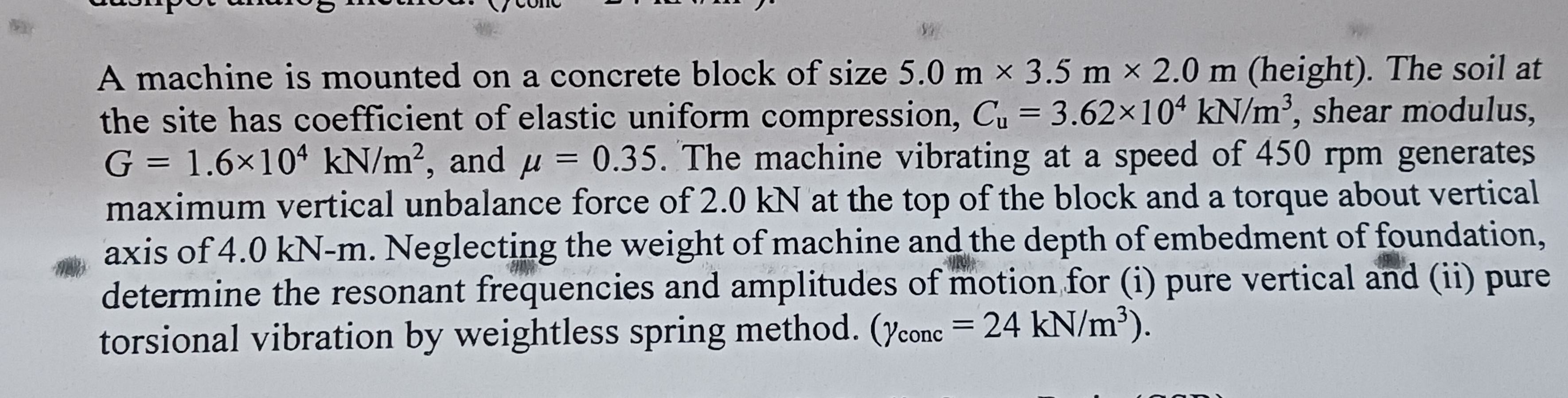 A machine is mounted on a concrete block of size
