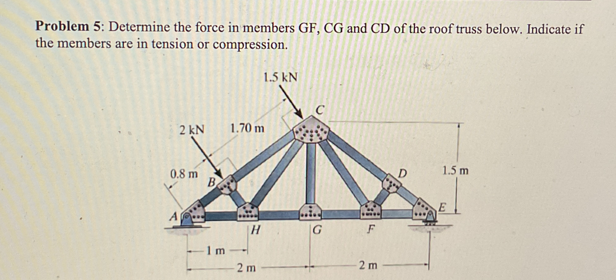 Problem 5 : Determine the force in members GF ,