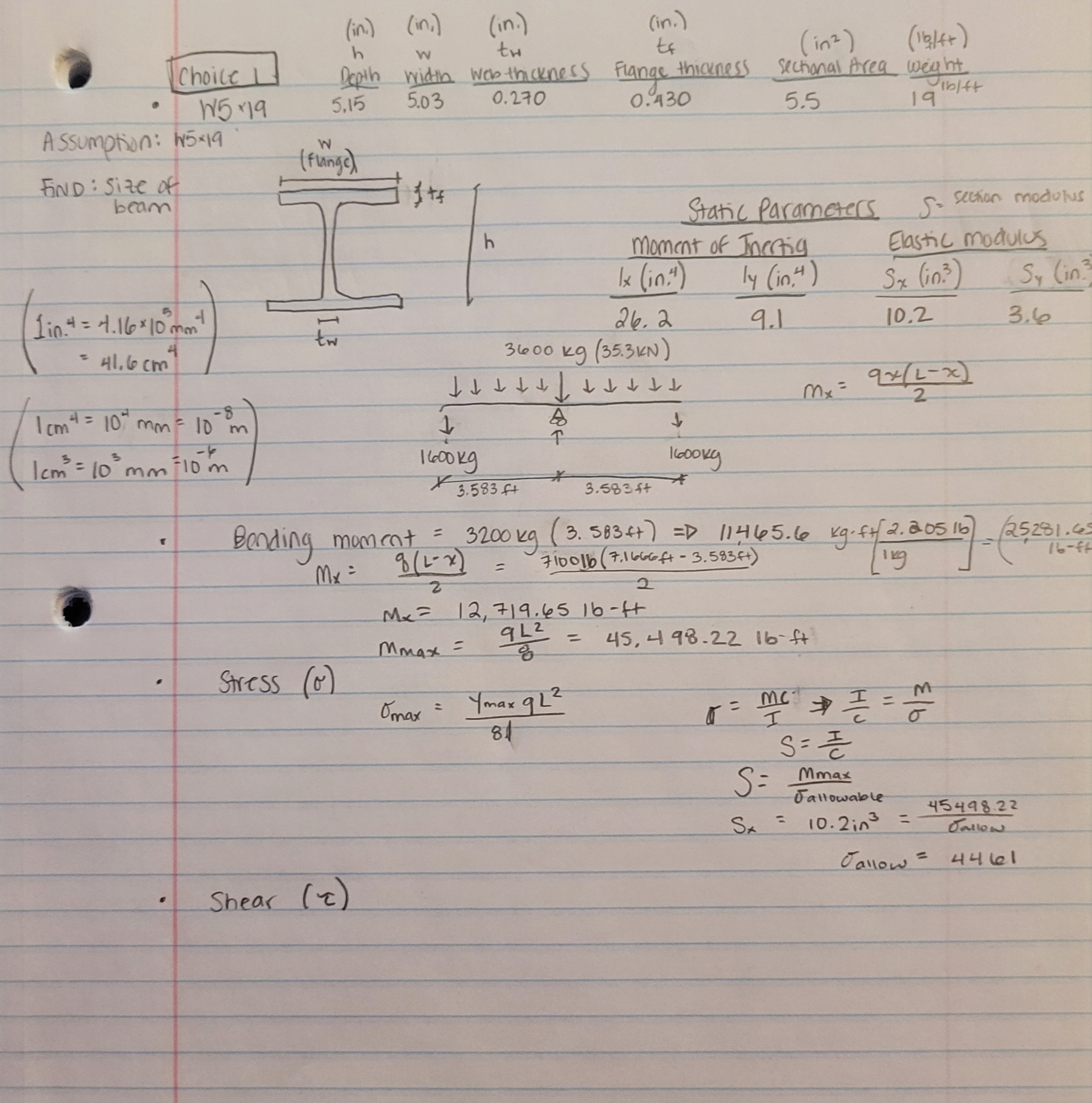 I am attempting to find the correct I - Beam size
