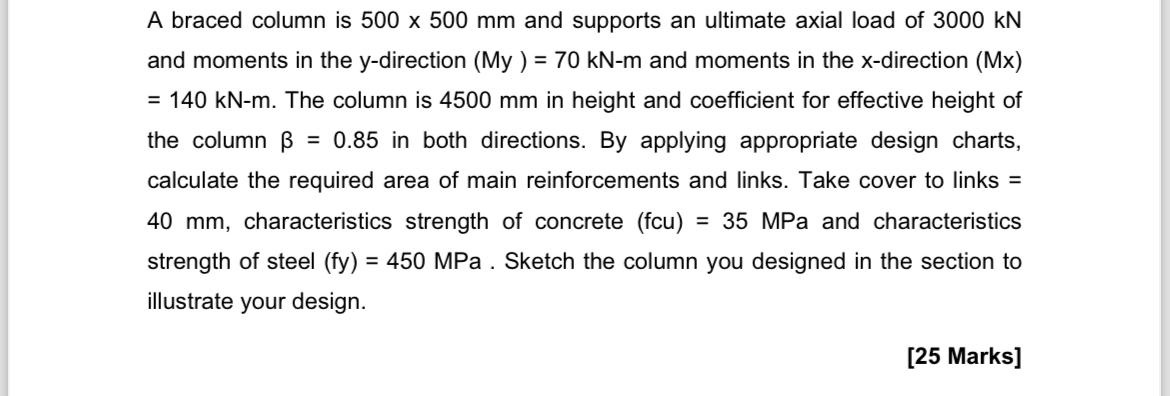 A braced column is 5 0 0 5 0 0 m m and supports