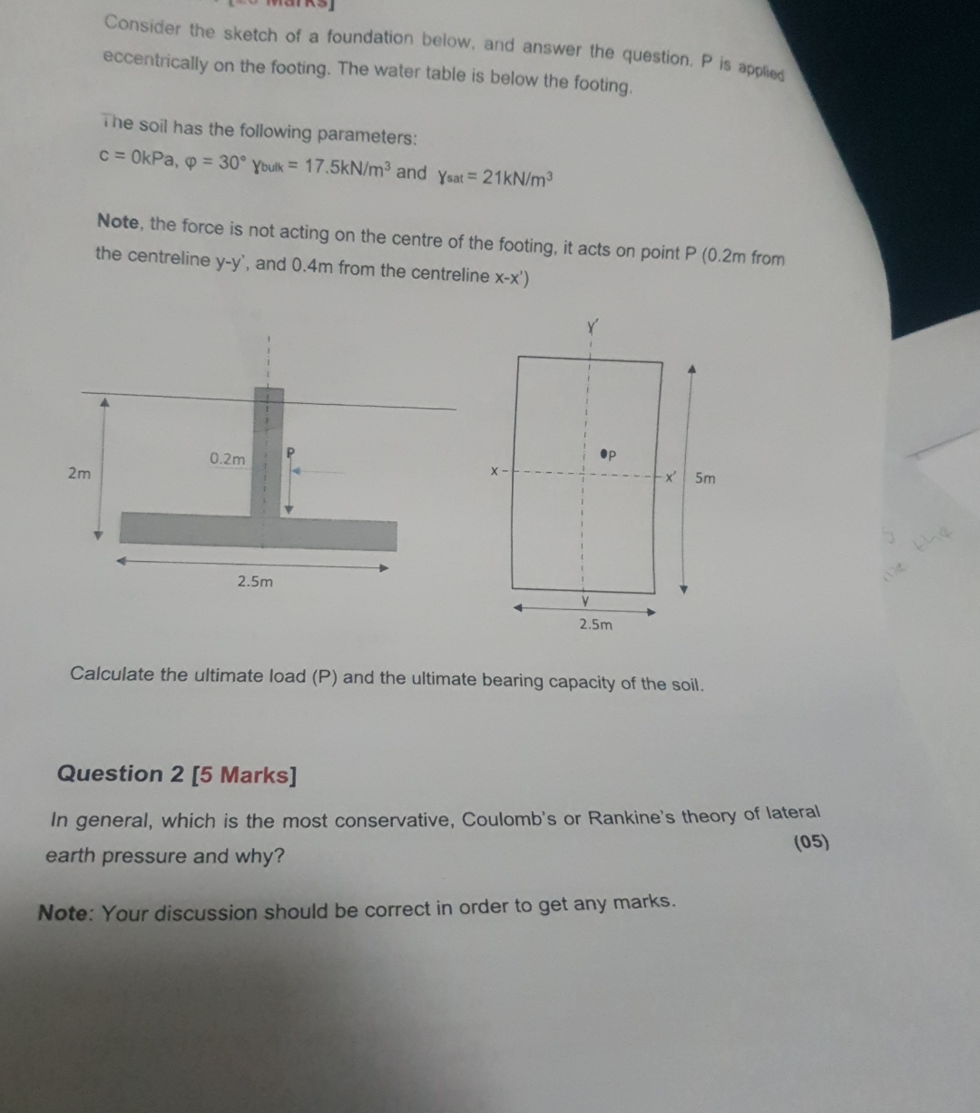 Consider the sketch of a foundation below, and