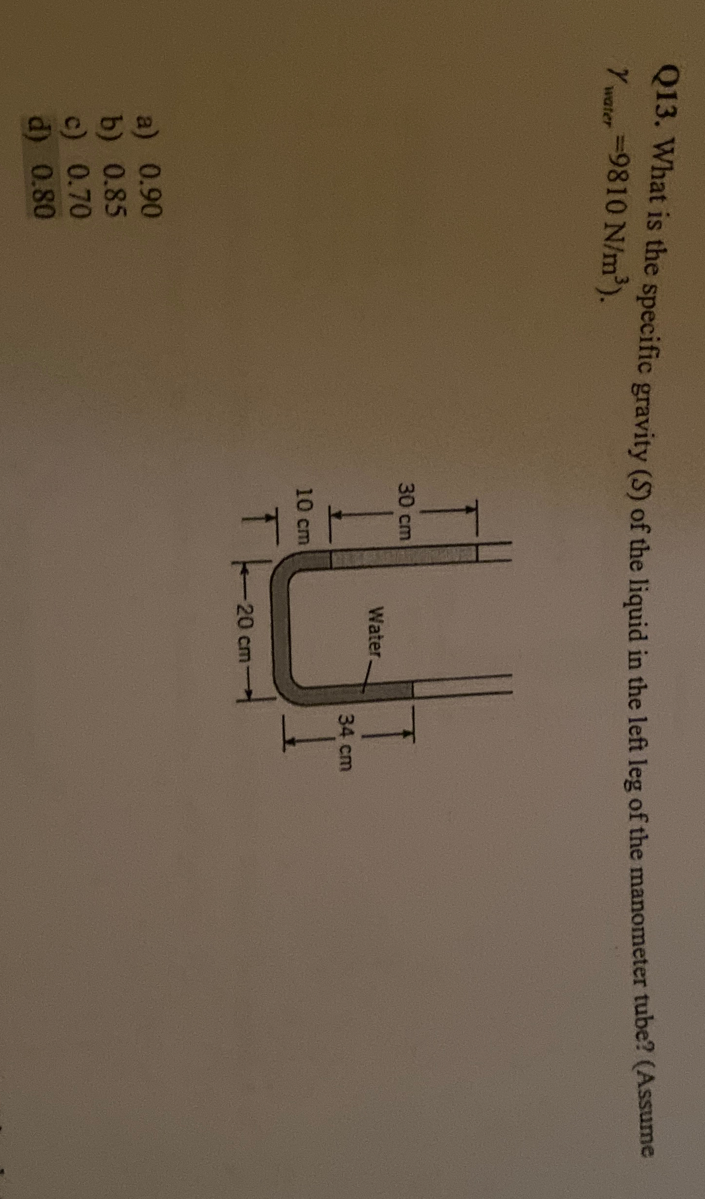 Q 1 3 . What is the specific gravity ( S ) of the