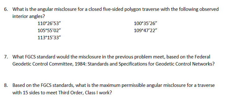 What is the angular misclosure for a closed five