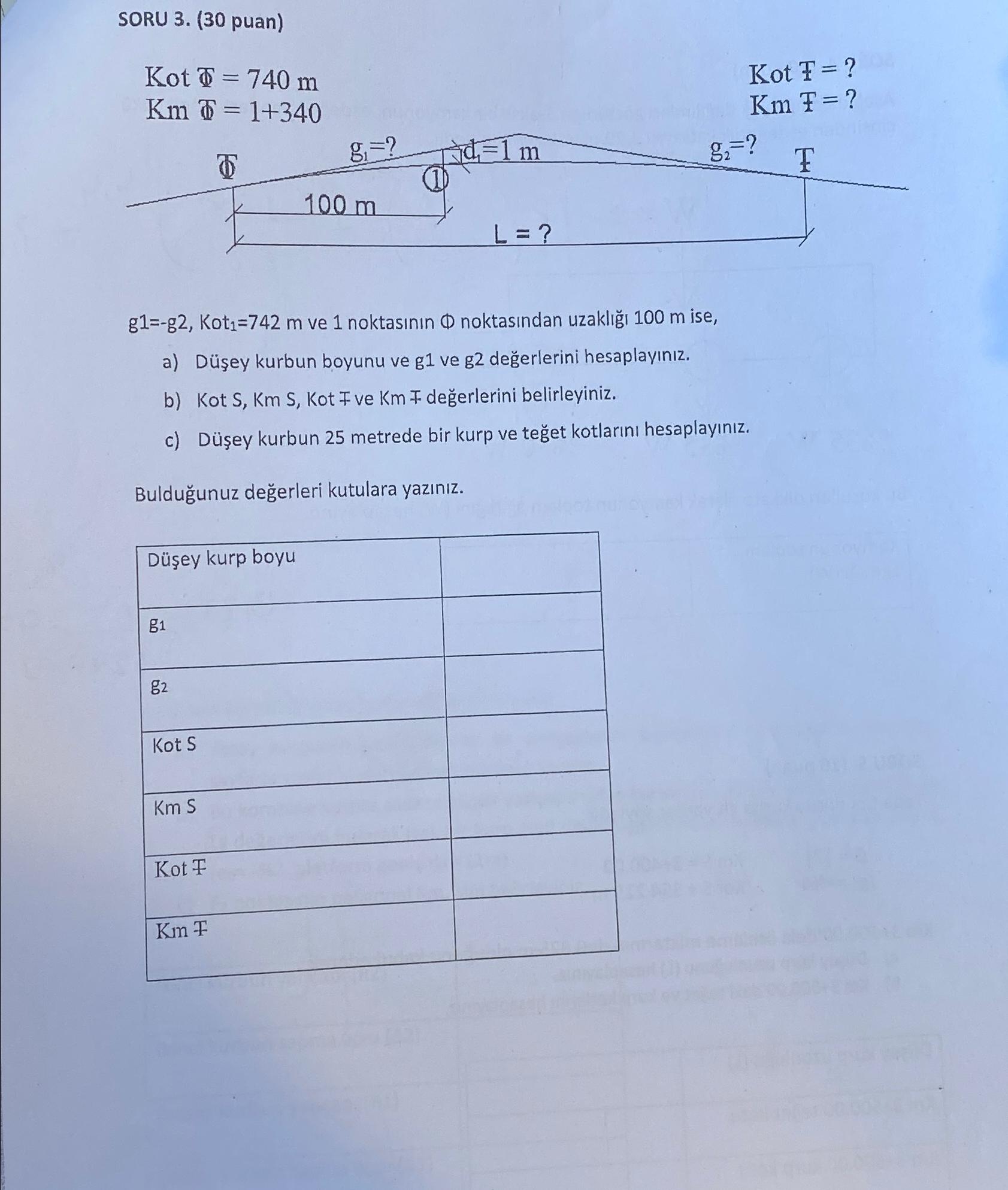 SORU 3 . ( 3 0 puan ) g 1 = - g 2 , Kot ? 1 = 7 4
