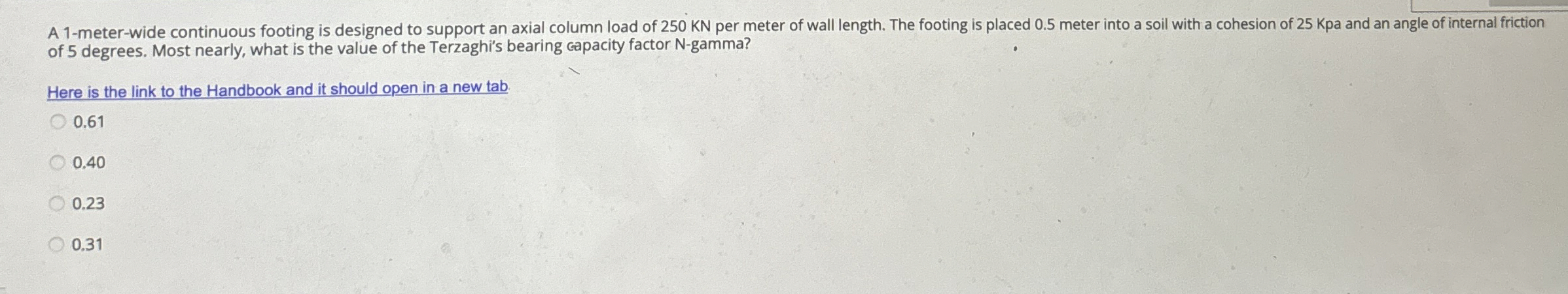 A 1 - meter - wide continuous footing is designed