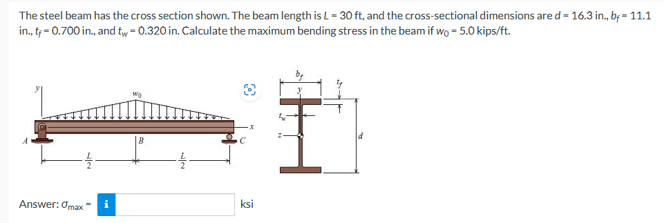 The steel beam has the cross section shown. The