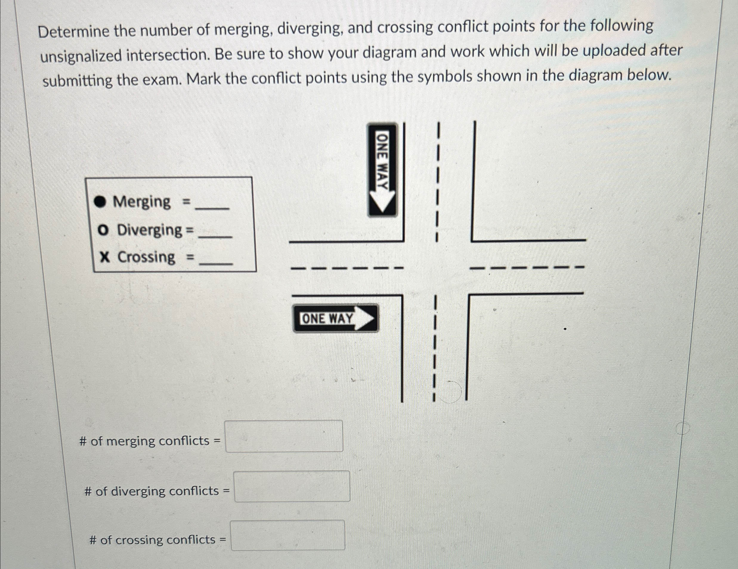 Determine the number of merging, diverging, and
