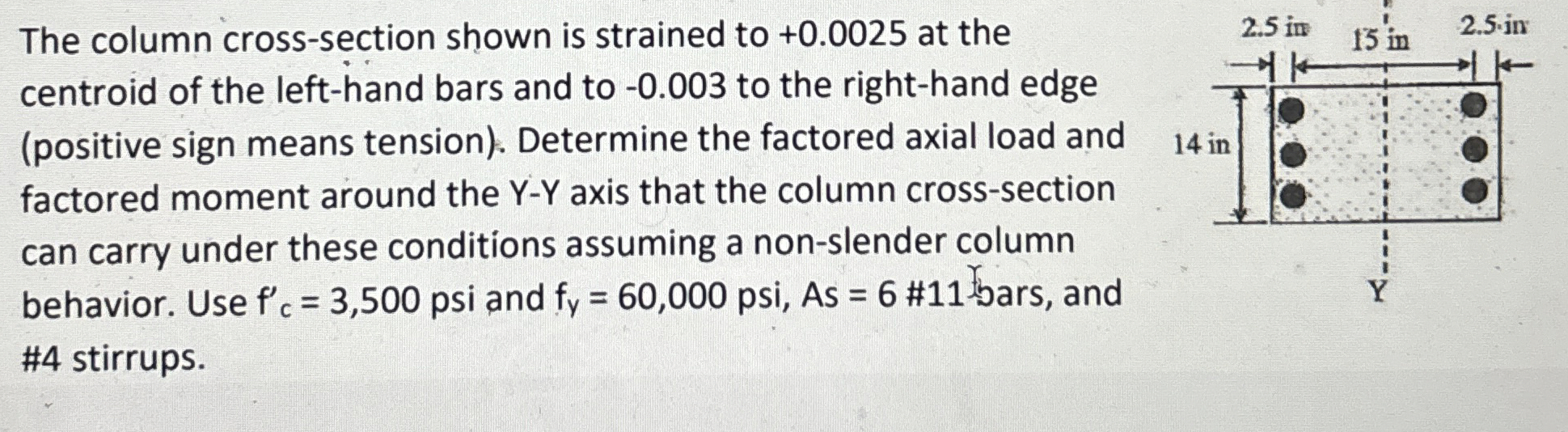 The column cross - section shown is strained to +