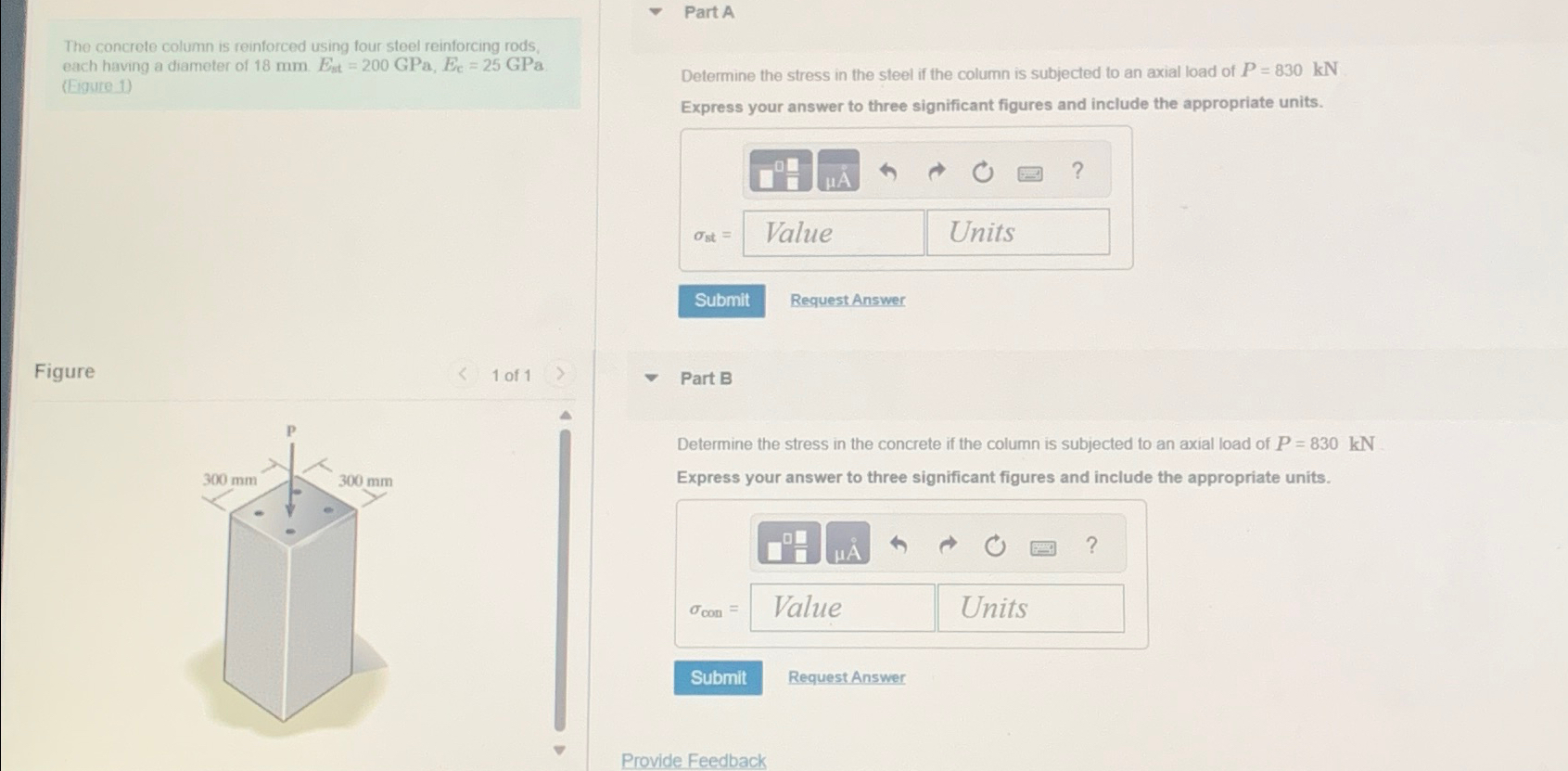 Part A The concrete column is reinforced using