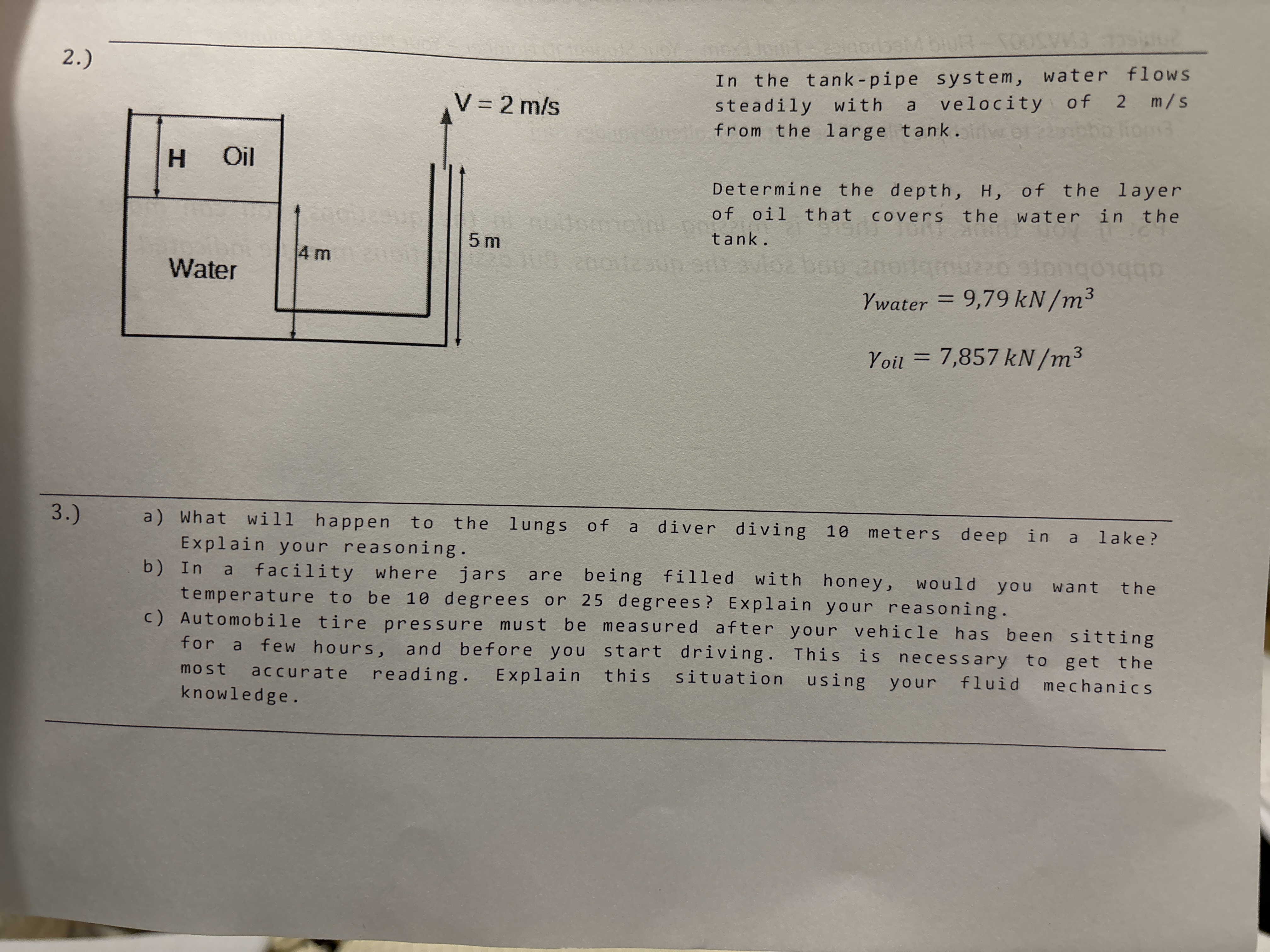 2 . ) In the tank - pipe system, water flows