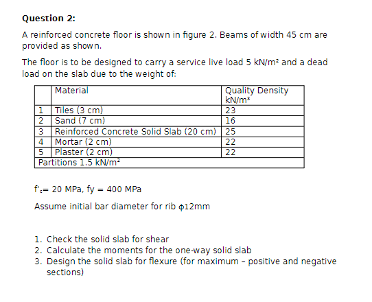 Question 2 : A reinforced concrete floor is shown