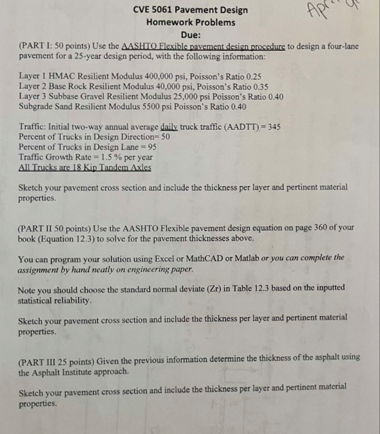 CVE 5 0 6 1 Pavement Design Homework Problems