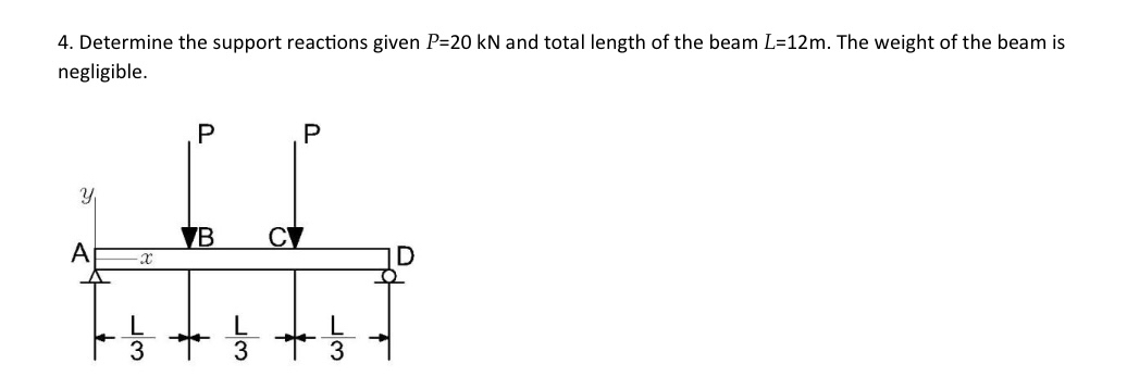 Determine the support reactions given P = 2 0 k N