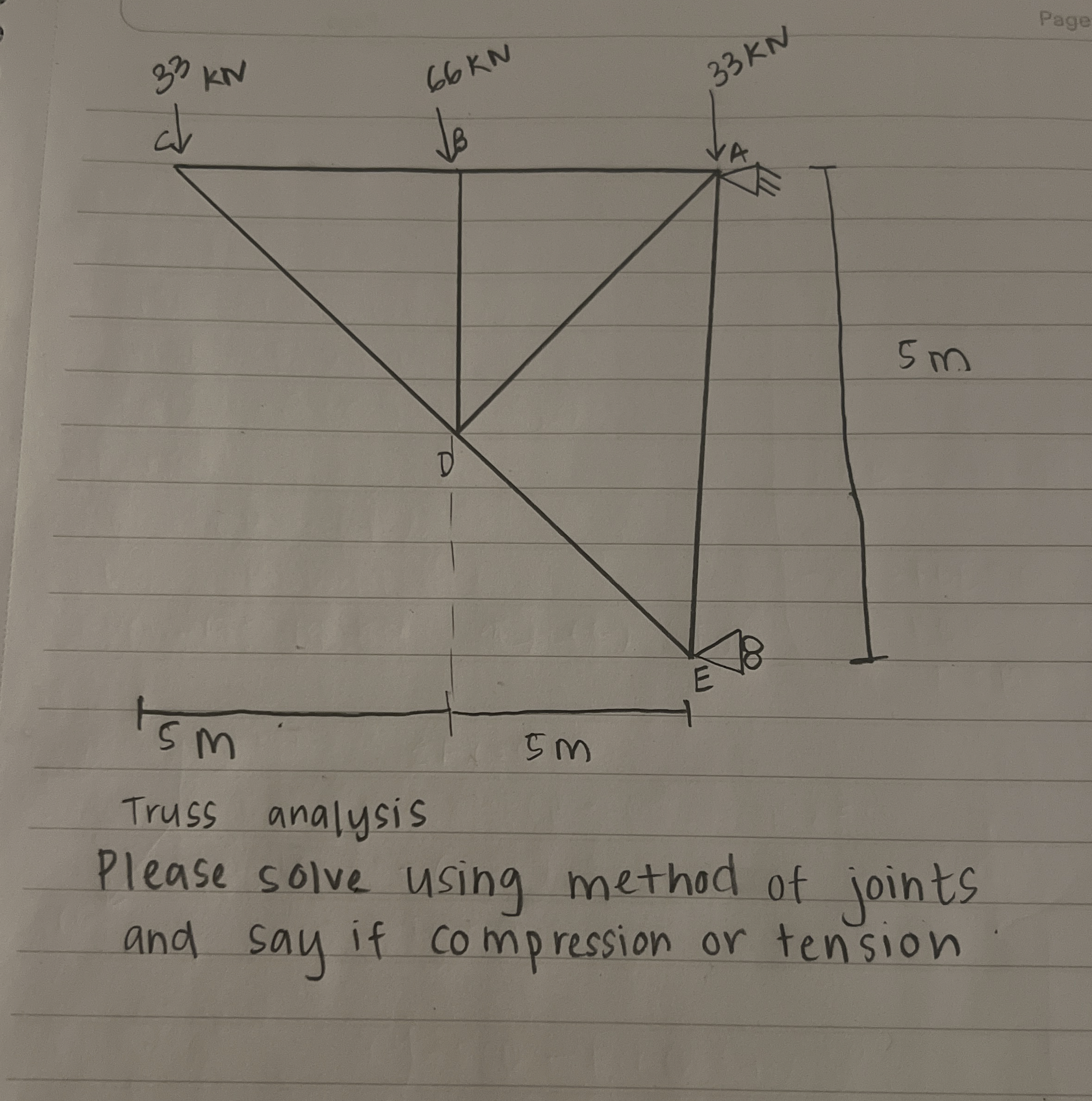 Truss analysis Please solve Forces in all members