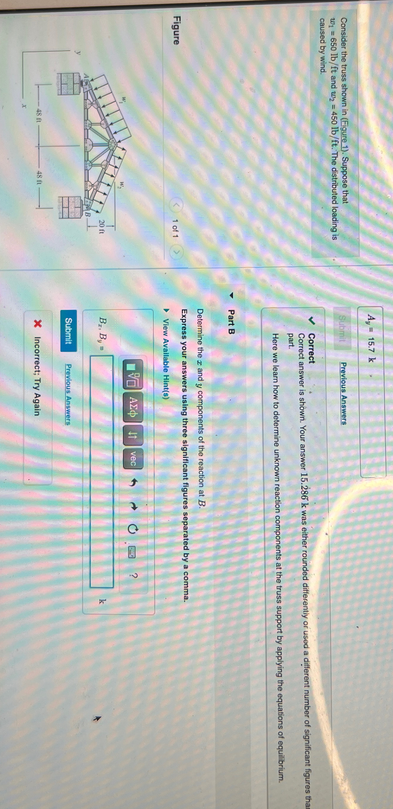 A y = 1 5 . 7 k Consider the truss shown in (