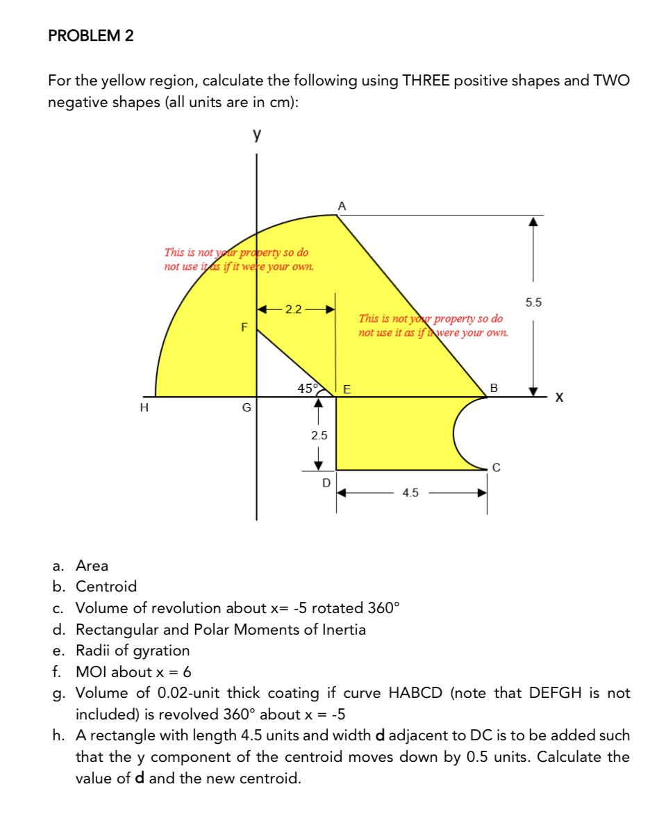 PROBLEM 2 For the yellow region, calculate the