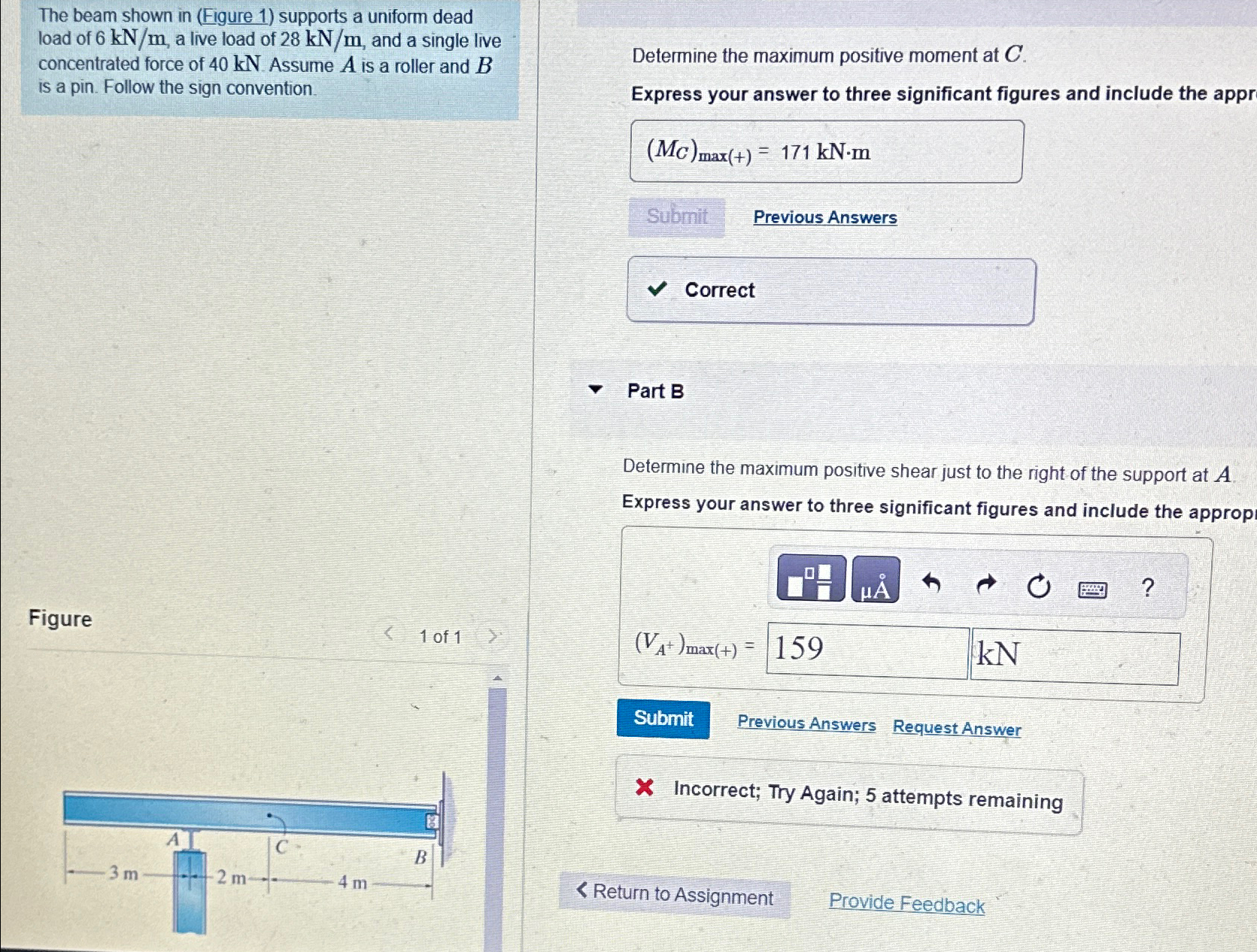 The beam shown in ( Figure 1 ) supports a uniform