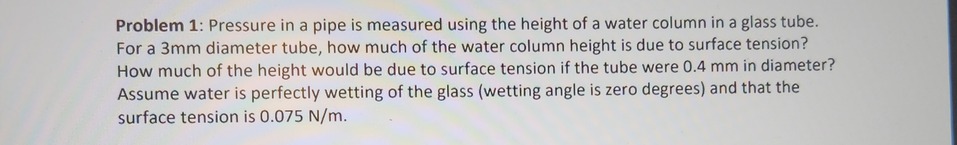 Problem 1 : Pressure in a pipe is measured using