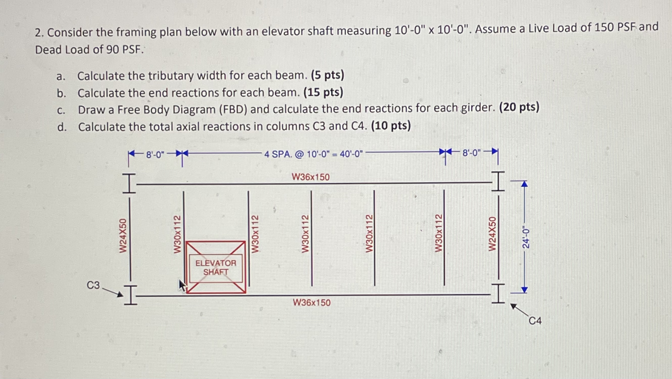 Consider the framing plan below with an elevator