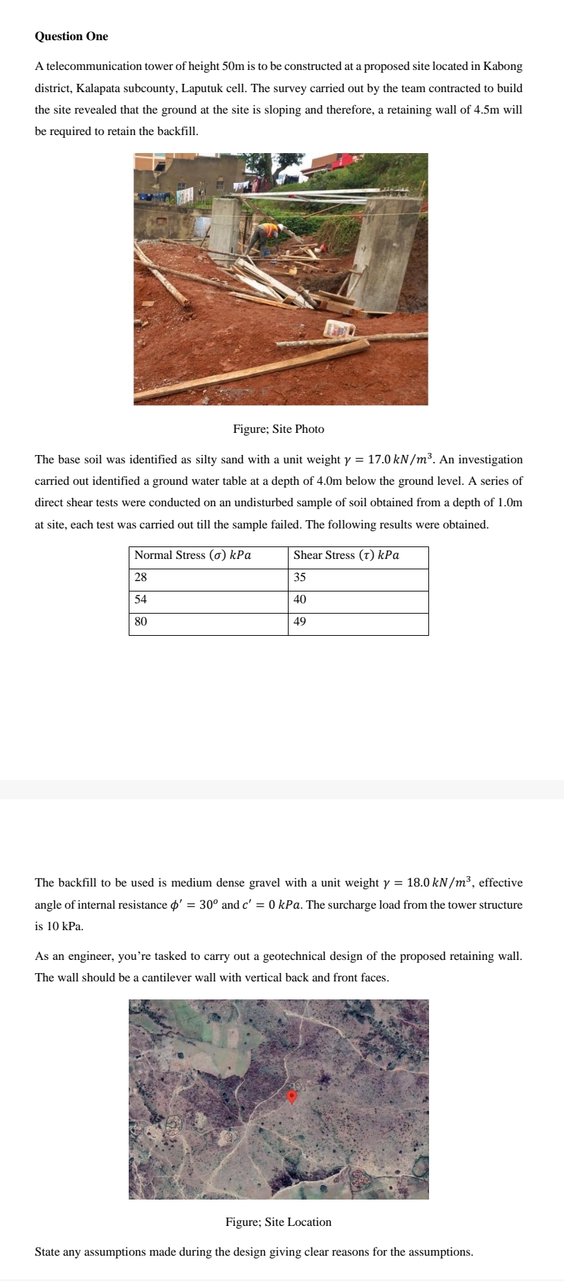 Question One A telecommunication tower of height