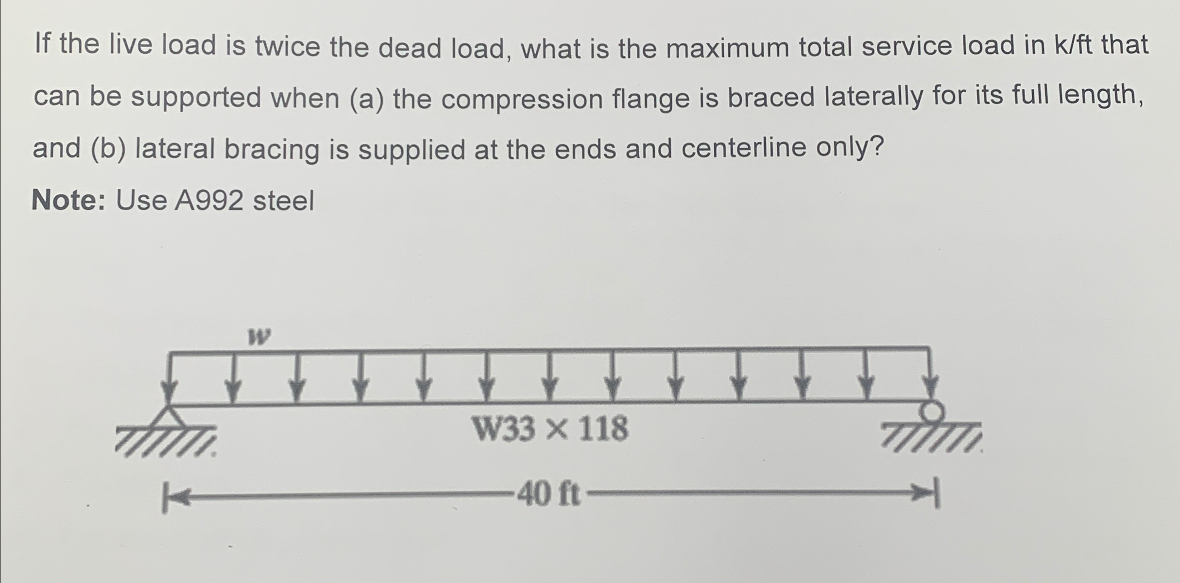 If the live load is twice the dead load, what is