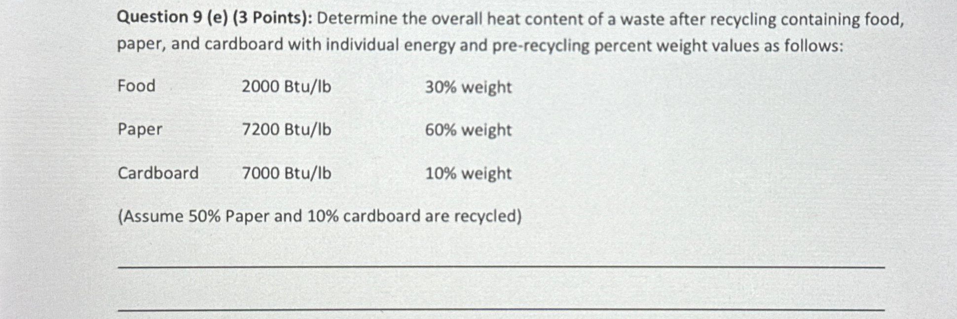 Question 9 ( e ) ( 3 Points ) : Determine the