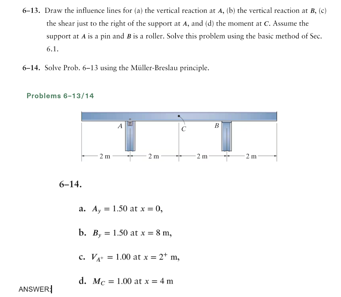 6 - 1 3 . Draw the influence lines for ( a ) the